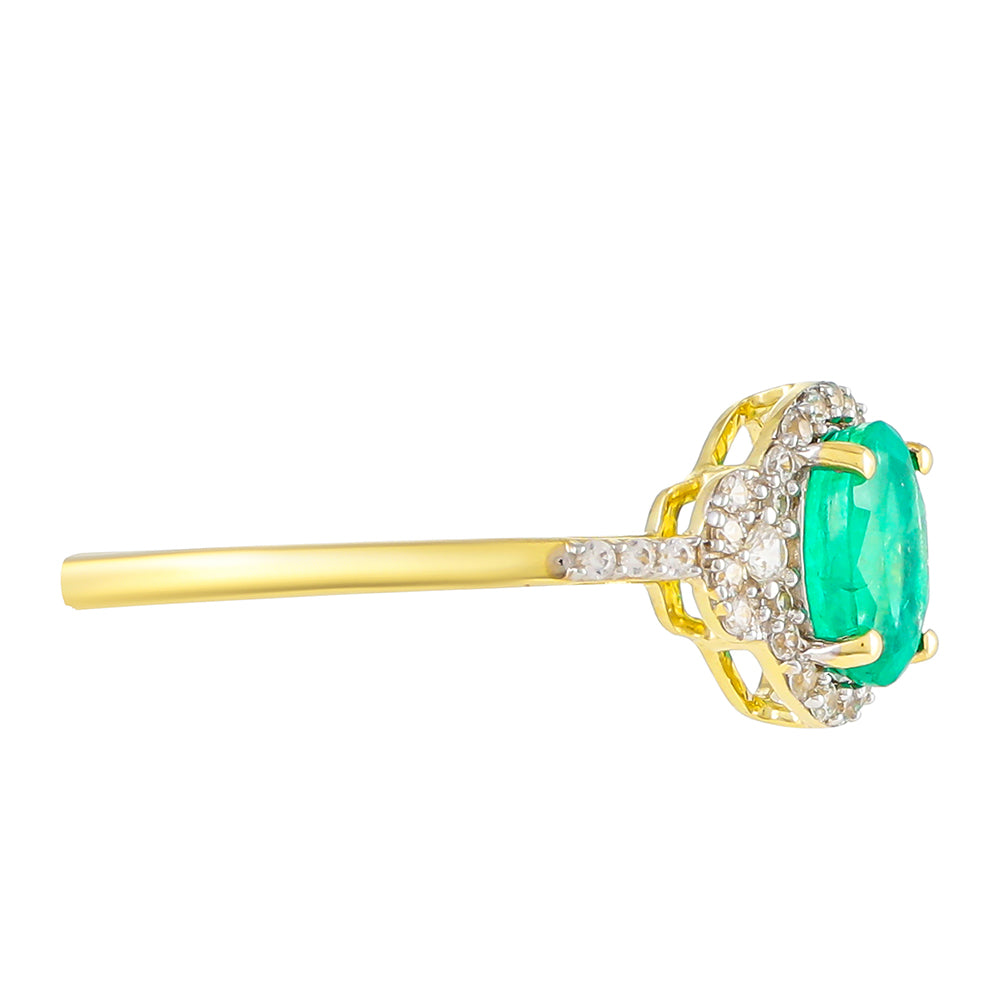 Goldring mit sambischem Smaragd und natürlichem Zirkon 2 