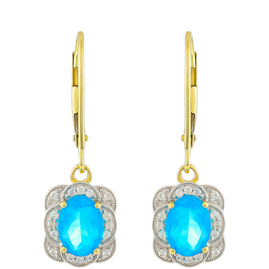 Goldohrringe mit äthiopischem Blauopal und natürlichem Zirkon