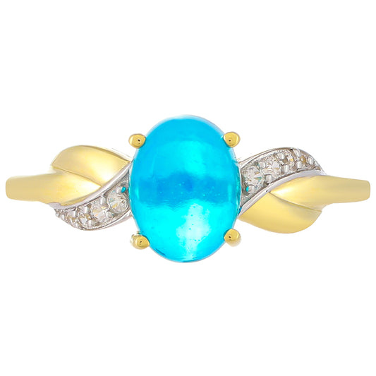 Goldring mit äthiopischem Blauopal und natürlichem Zirkon
