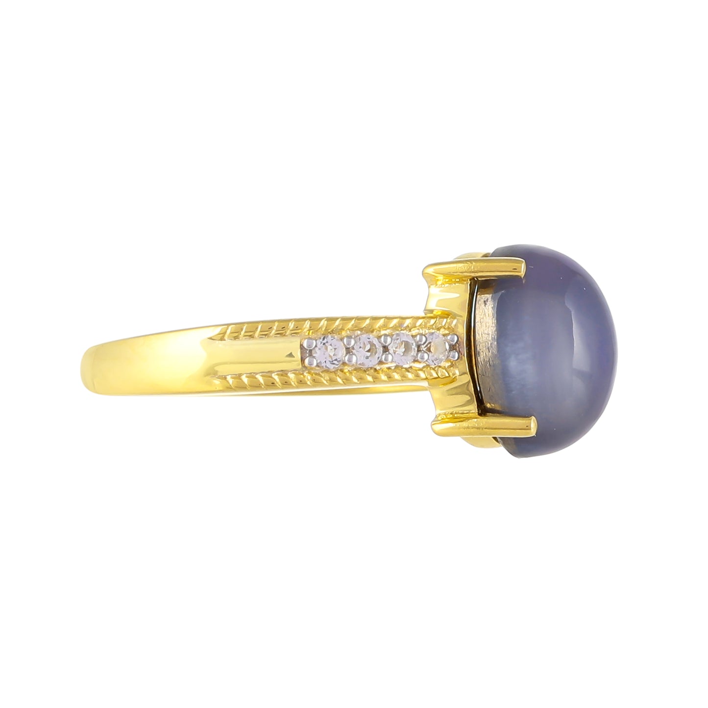 Goldplattierter Silberring mit lila Mondstein und weißem Topas