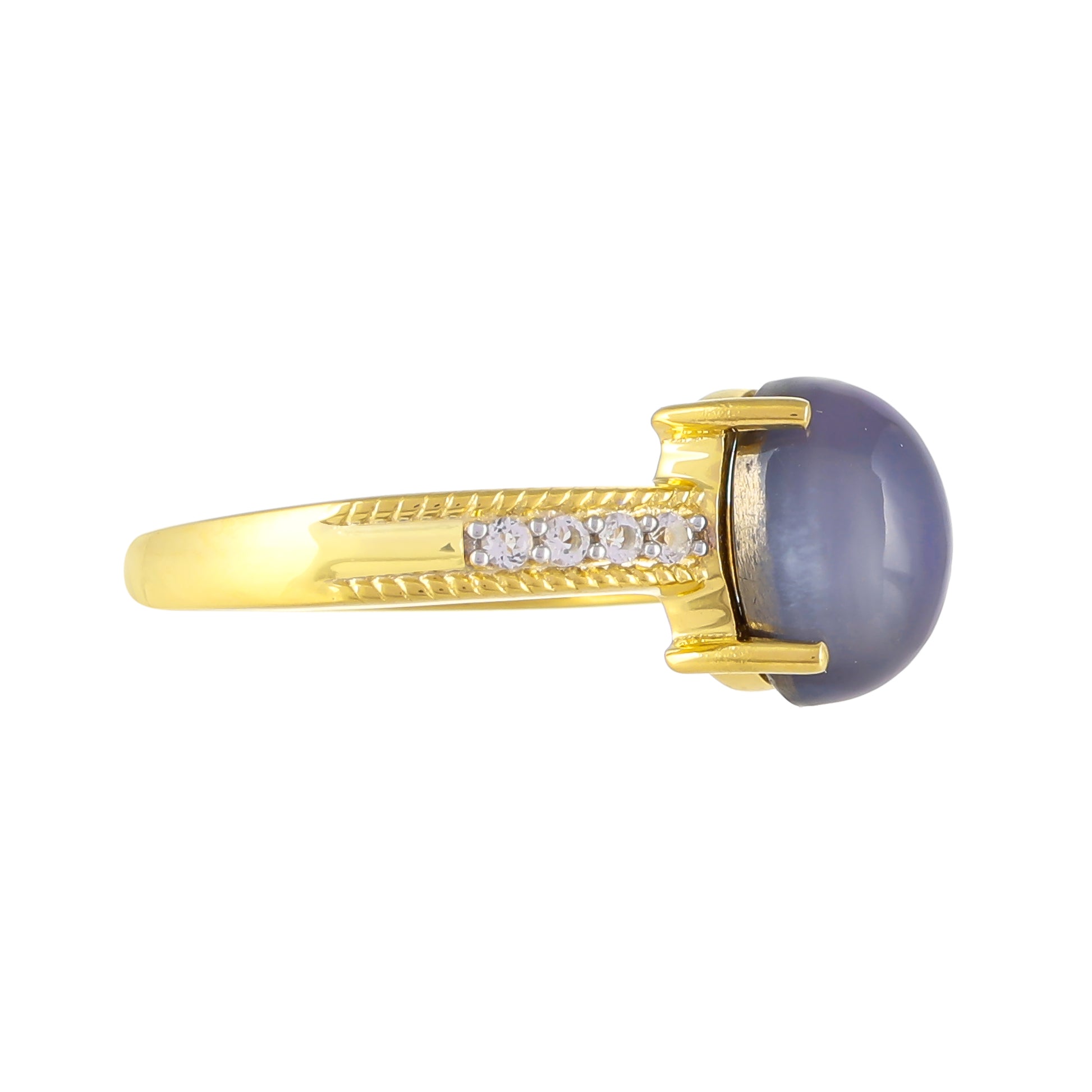 Goldplattierter Silberring mit lila Mondstein und weißem Topas 2 