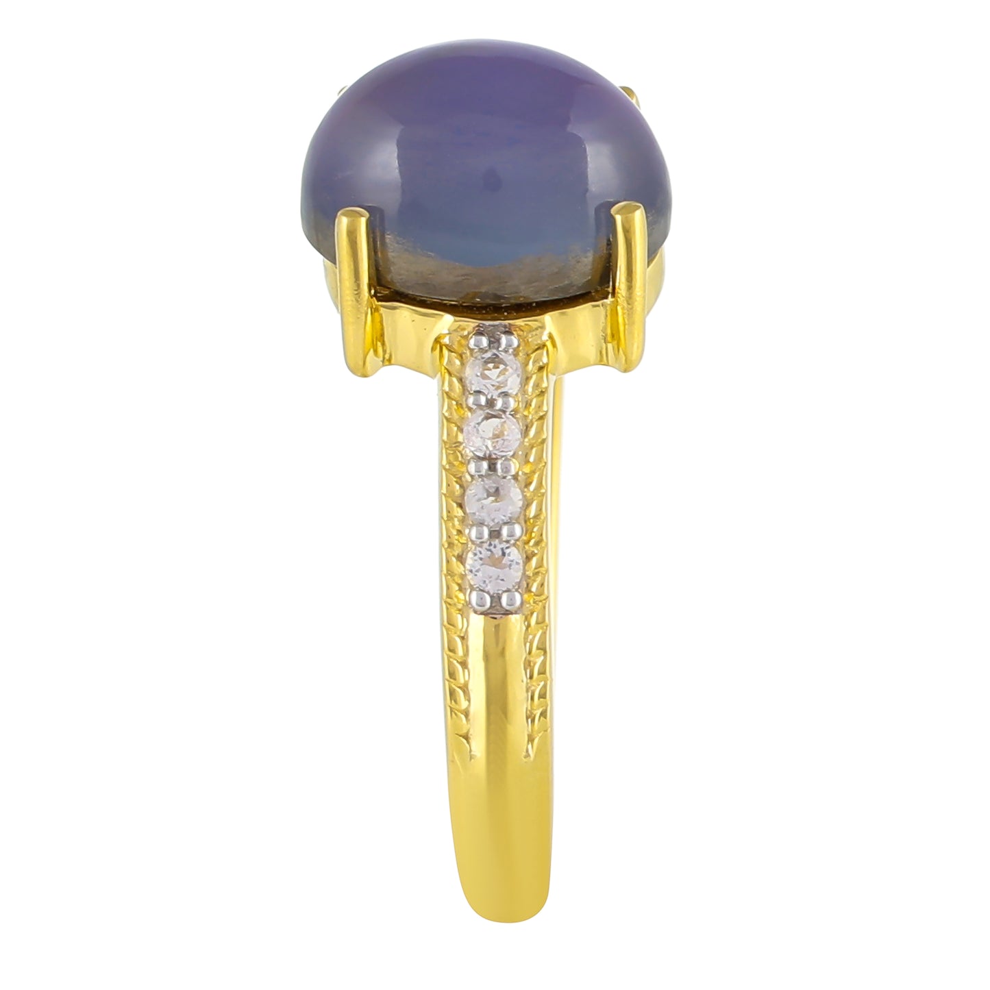 Goldplattierter Silberring mit lila Mondstein und weißem Topas