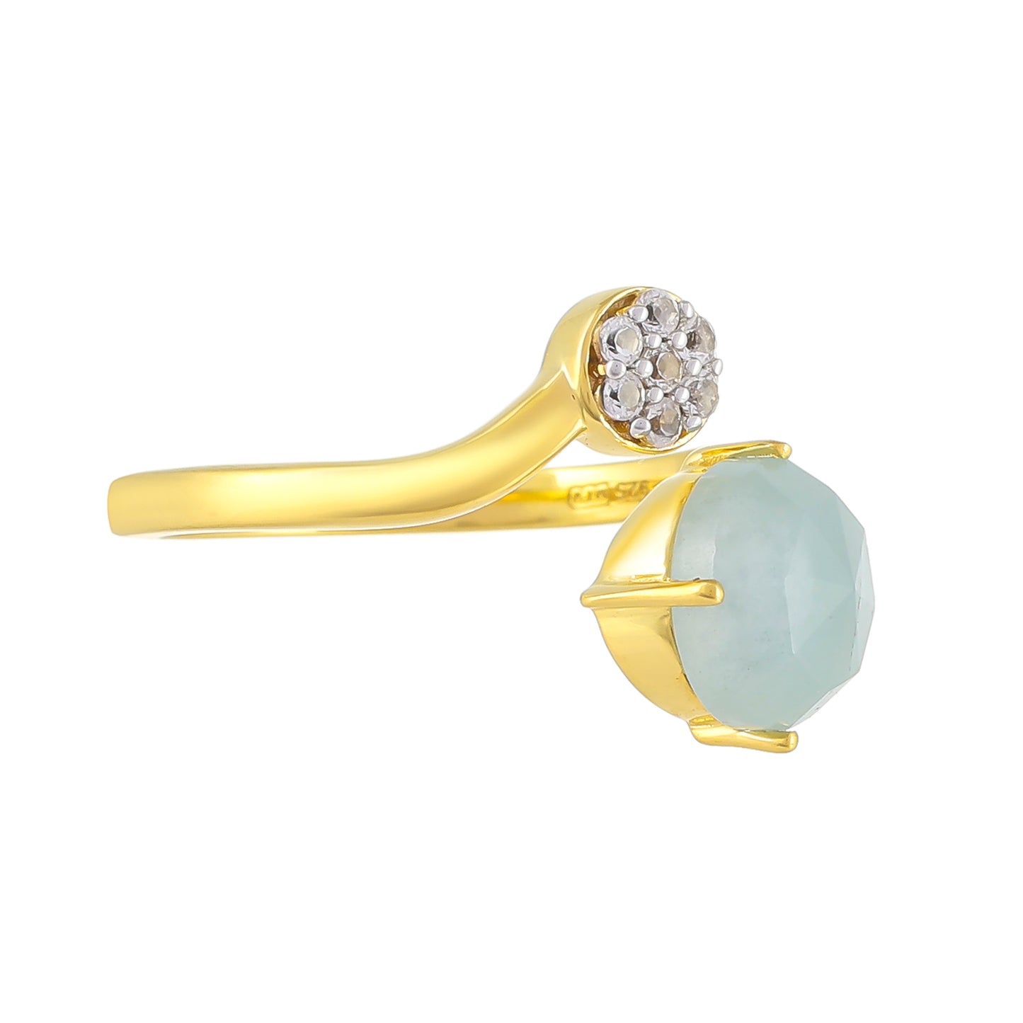 Goldplattierter Silberring mit Aquamarin und weißem Topas