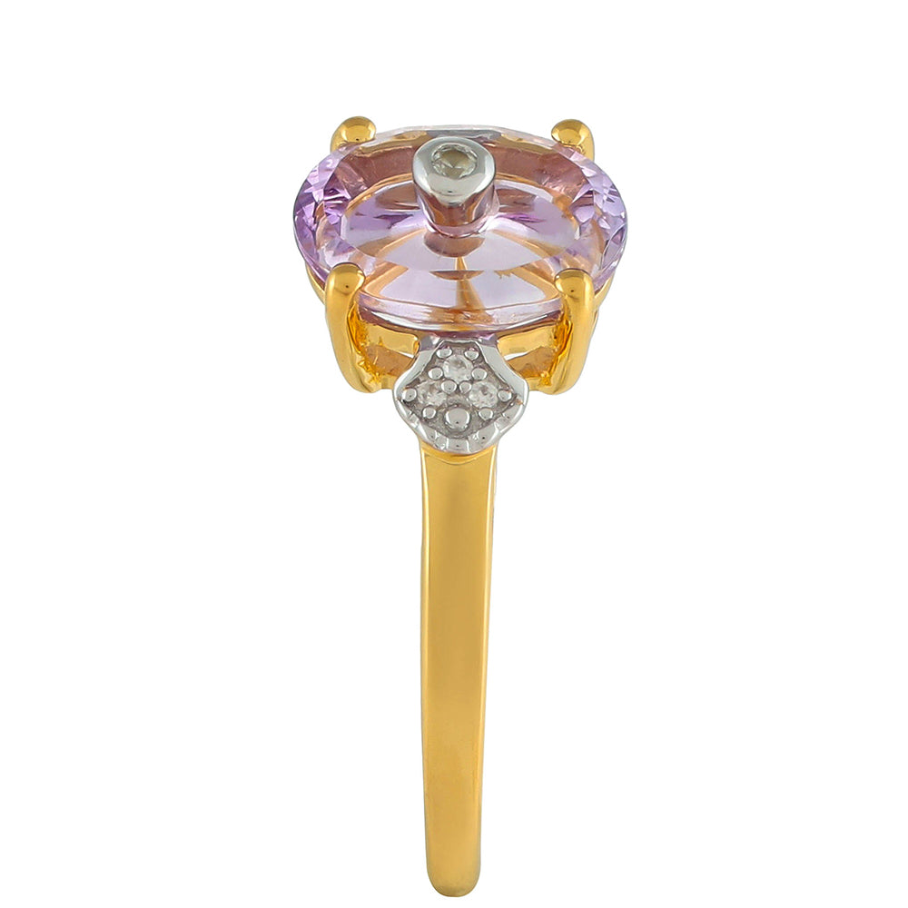 Goldplattierter Silberring mit rosafarbenem Amethyst und natürlichem Zirkon