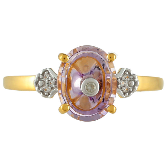 Goldplattierter Silberring mit rosafarbenem Amethyst und natürlichem Zirkon