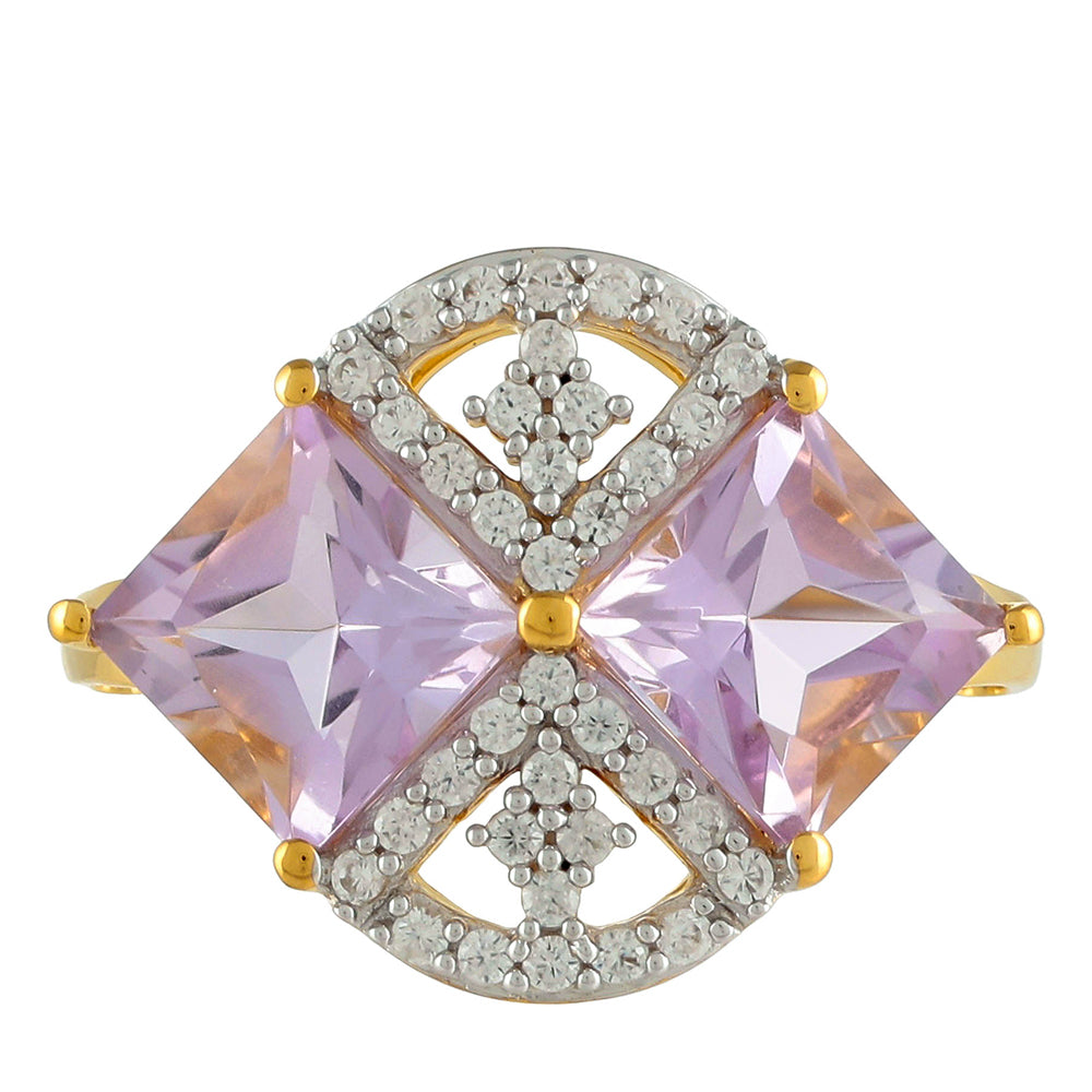 Goldplattierter Silberring mit rosafarbenem Amethyst und natürlichem Zirkon 1 