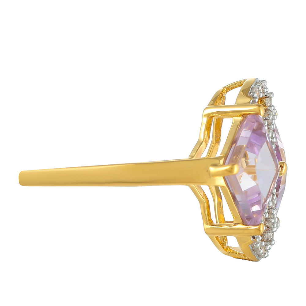 Goldplattierter Silberring mit rosafarbenem Amethyst und natürlichem Zirkon 2 