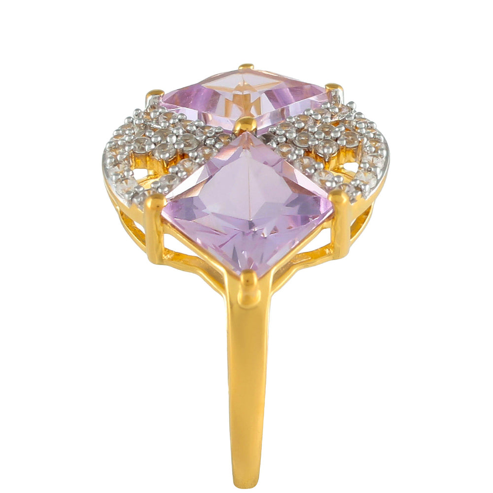 Goldplattierter Silberring mit rosafarbenem Amethyst und natürlichem Zirkon 3 