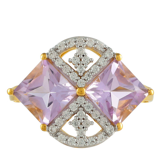Goldplattierter Silberring mit rosafarbenem Amethyst und natürlichem Zirkon
