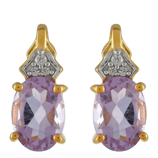 Goldplattierte Silberohrringe mit rosafarbenem Amethyst und natürlichem Zirkon