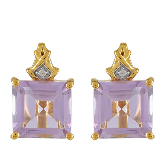 Goldplattierte Silberohrringe mit rosafarbenem Amethyst und natürlichem Zirkon