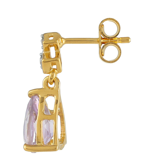 Goldplattierte Silberohrringe mit rosafarbenem Amethyst und natürlichem Zirkon