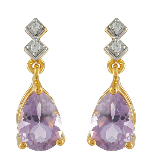 Goldplattierte Silberohrringe mit rosafarbenem Amethyst und natürlichem Zirkon