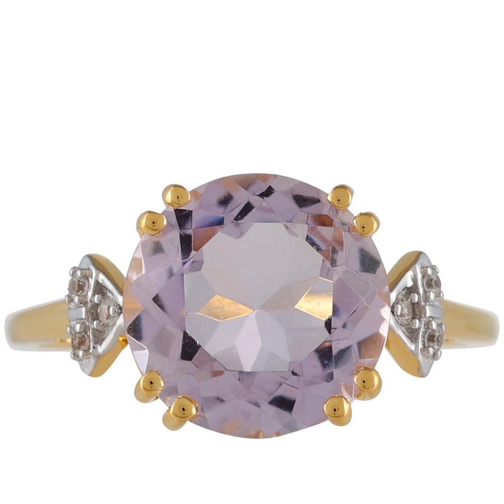 Goldplattierter Silberring mit rosafarbenem Amethyst und natürlichem Zirkon 1 