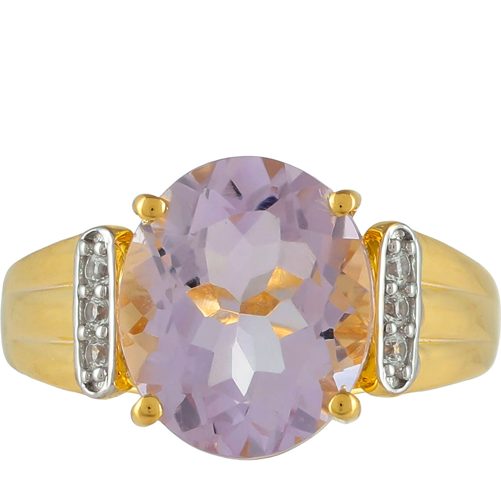 Goldplattierter Silberring mit rosafarbenem Amethyst und natürlichem Zirkon 1 
