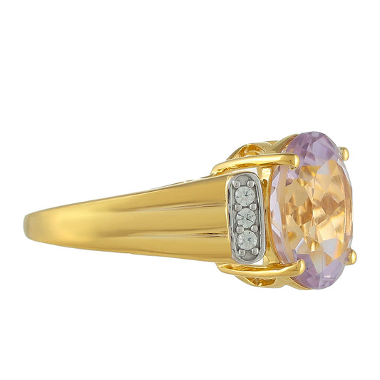 Goldplattierter Silberring mit rosafarbenem Amethyst und natürlichem Zirkon