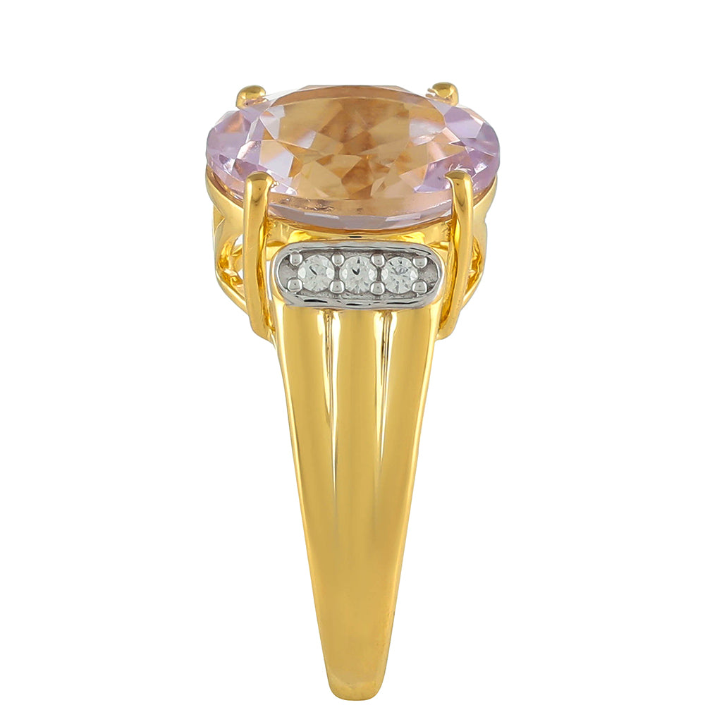Goldplattierter Silberring mit rosafarbenem Amethyst und natürlichem Zirkon