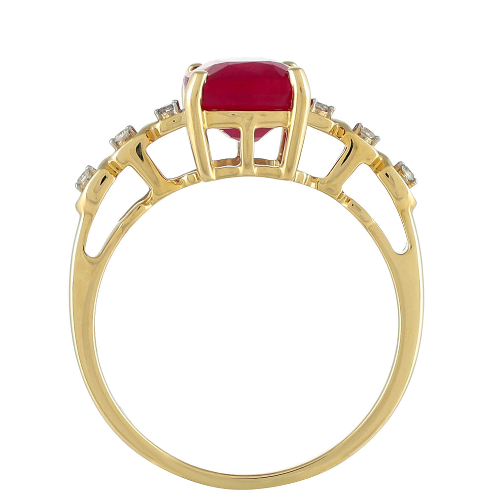 Goldring mit Thai Rubin und weißem Diamant 4 