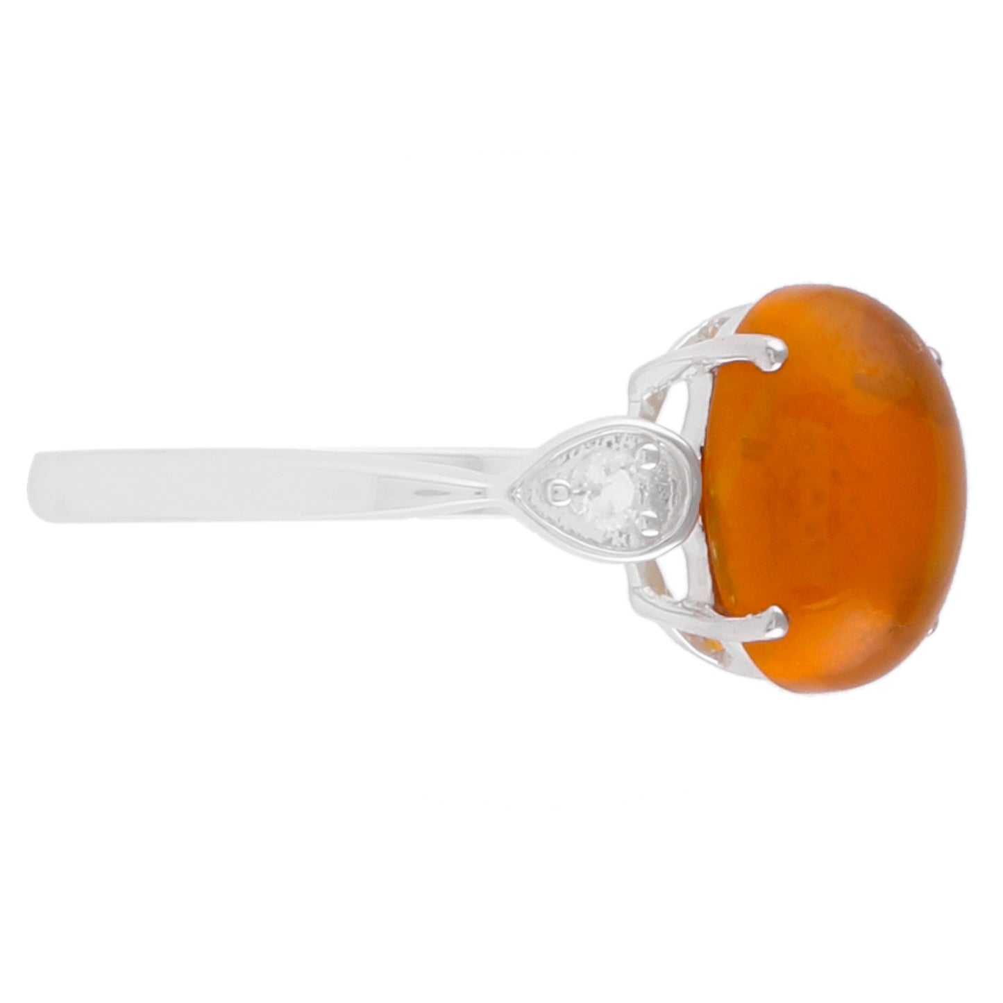 Silberring mit amerikanischem orangefarbenem Feueropal und weißem Topas