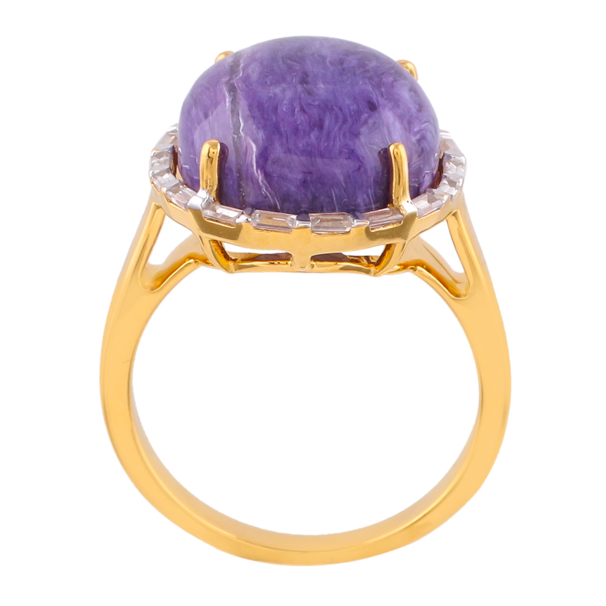 Goldplattierter Silberring mit Charoit und natürlichem Zirkon 2 