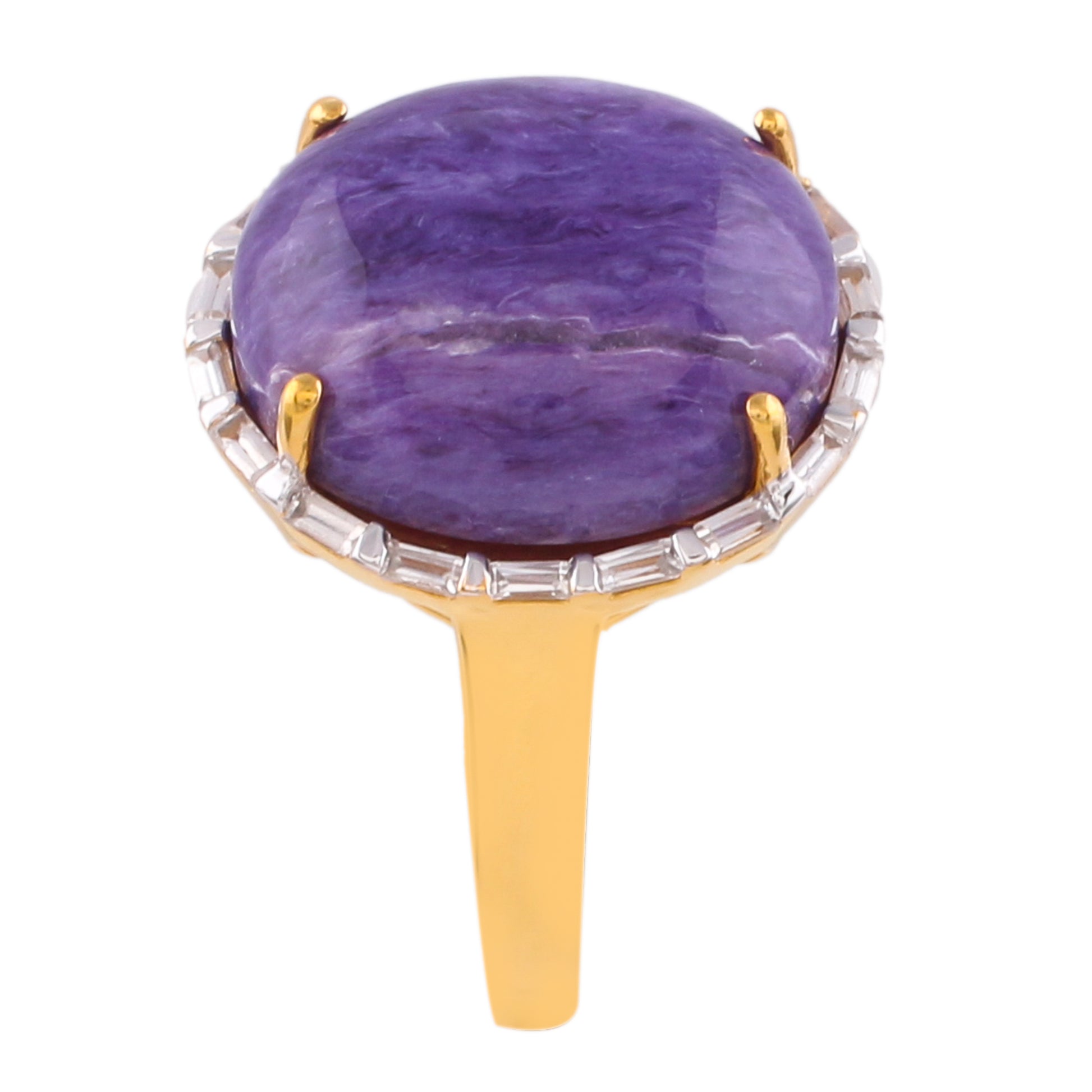 Goldplattierter Silberring mit Charoit und natürlichem Zirkon 3 