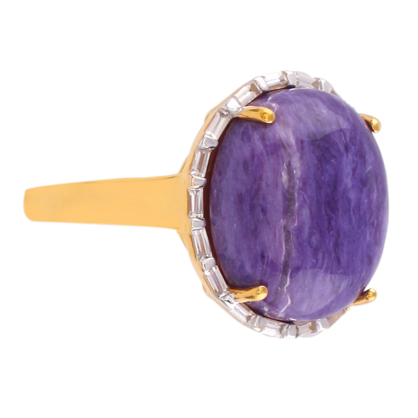 Goldplattierter Silberring mit Charoit und natürlichem Zirkon