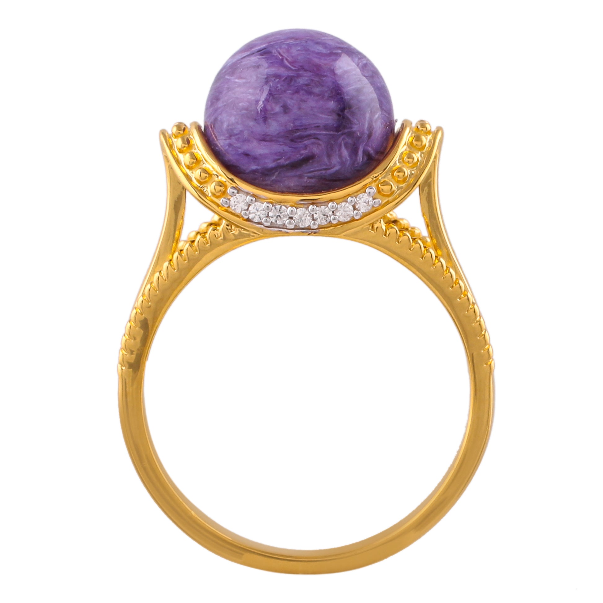 Goldplattierter Silberring mit Charoit und natürlichem Zirkon 2 
