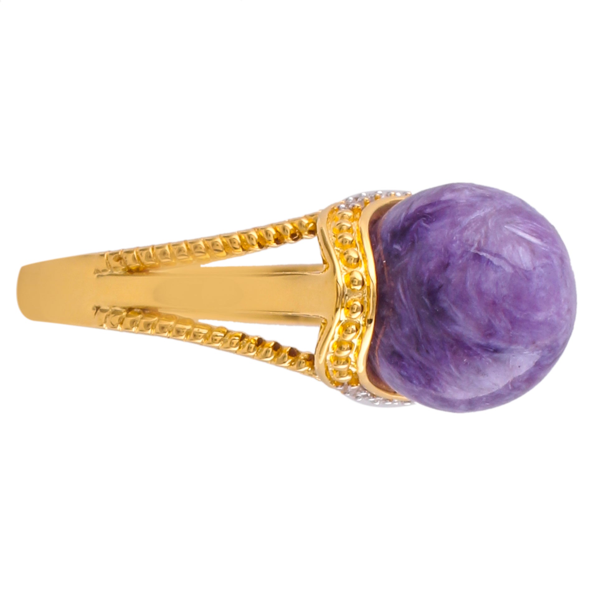 Goldplattierter Silberring mit Charoit und natürlichem Zirkon 3 