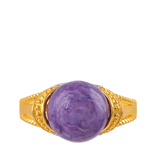 Goldplattierter Silberring mit Charoit und natürlichem Zirkon