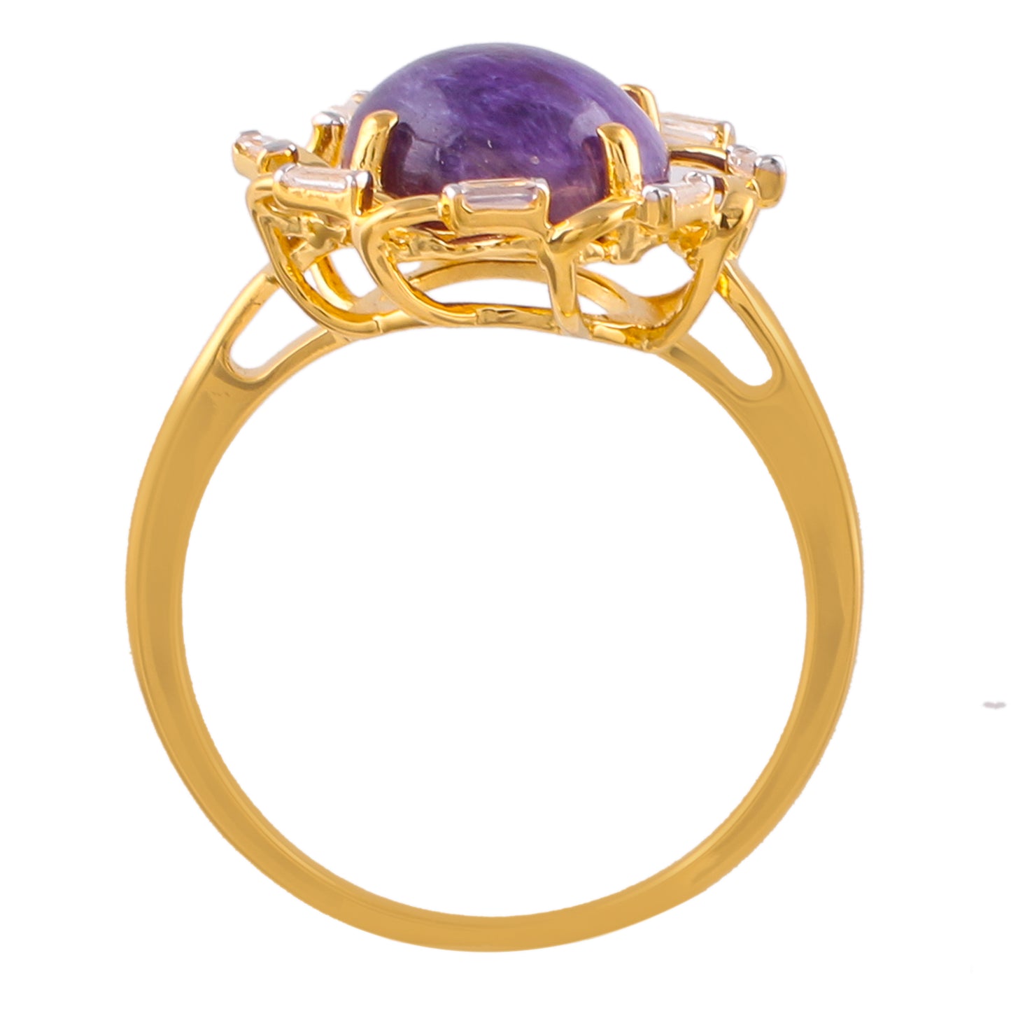 Goldplattierter Silberring mit Charoit und natürlichem Zirkon