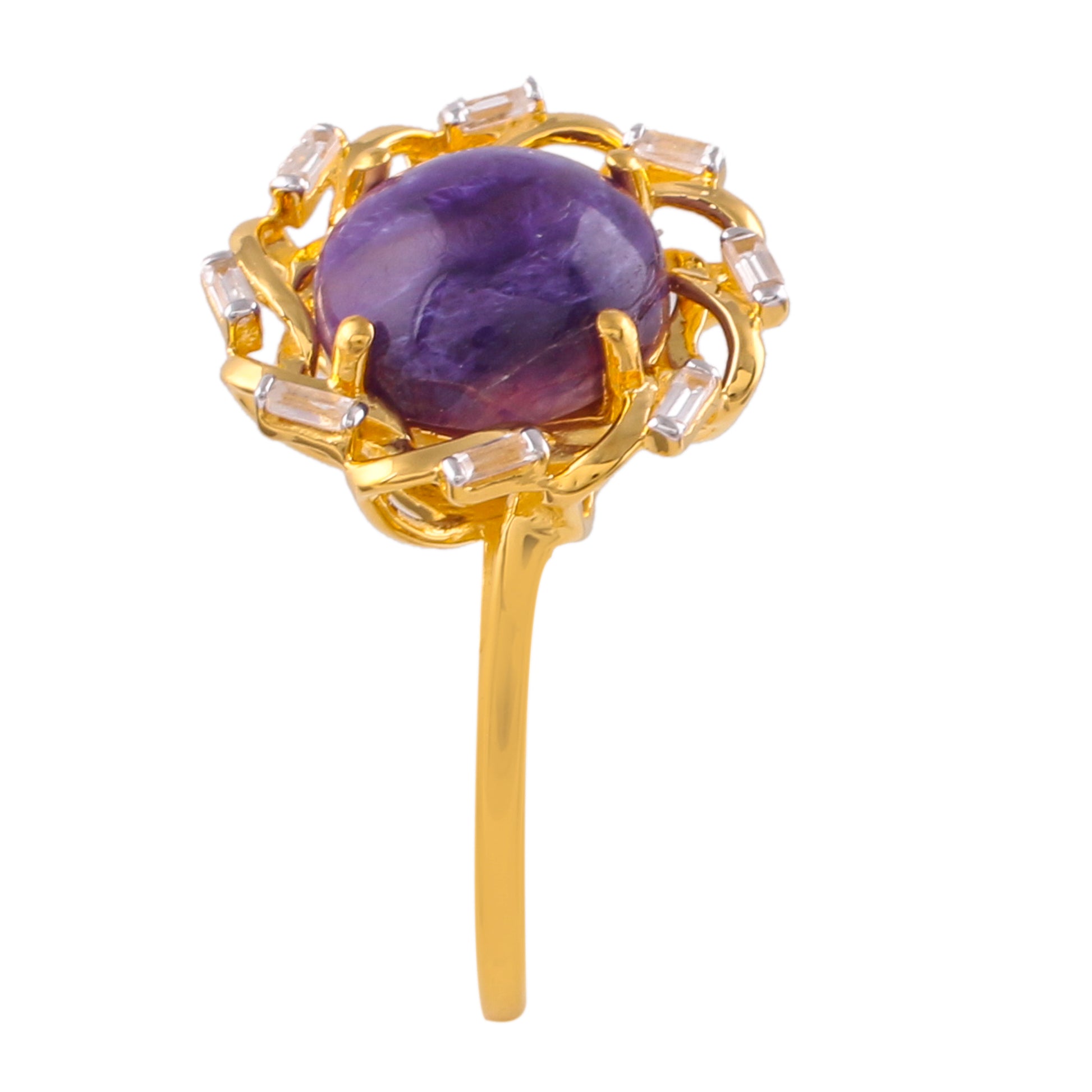 Goldplattierter Silberring mit Charoit und natürlichem Zirkon 4 