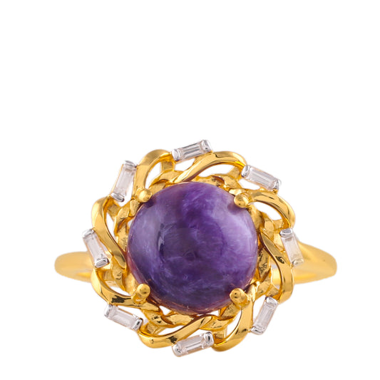 Goldplattierter Silberring mit Charoit und natürlichem Zirkon