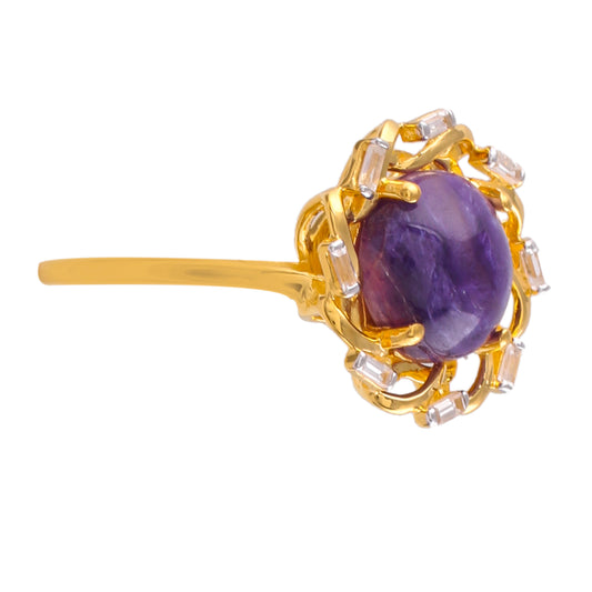Goldplattierter Silberring mit Charoit und natürlichem Zirkon