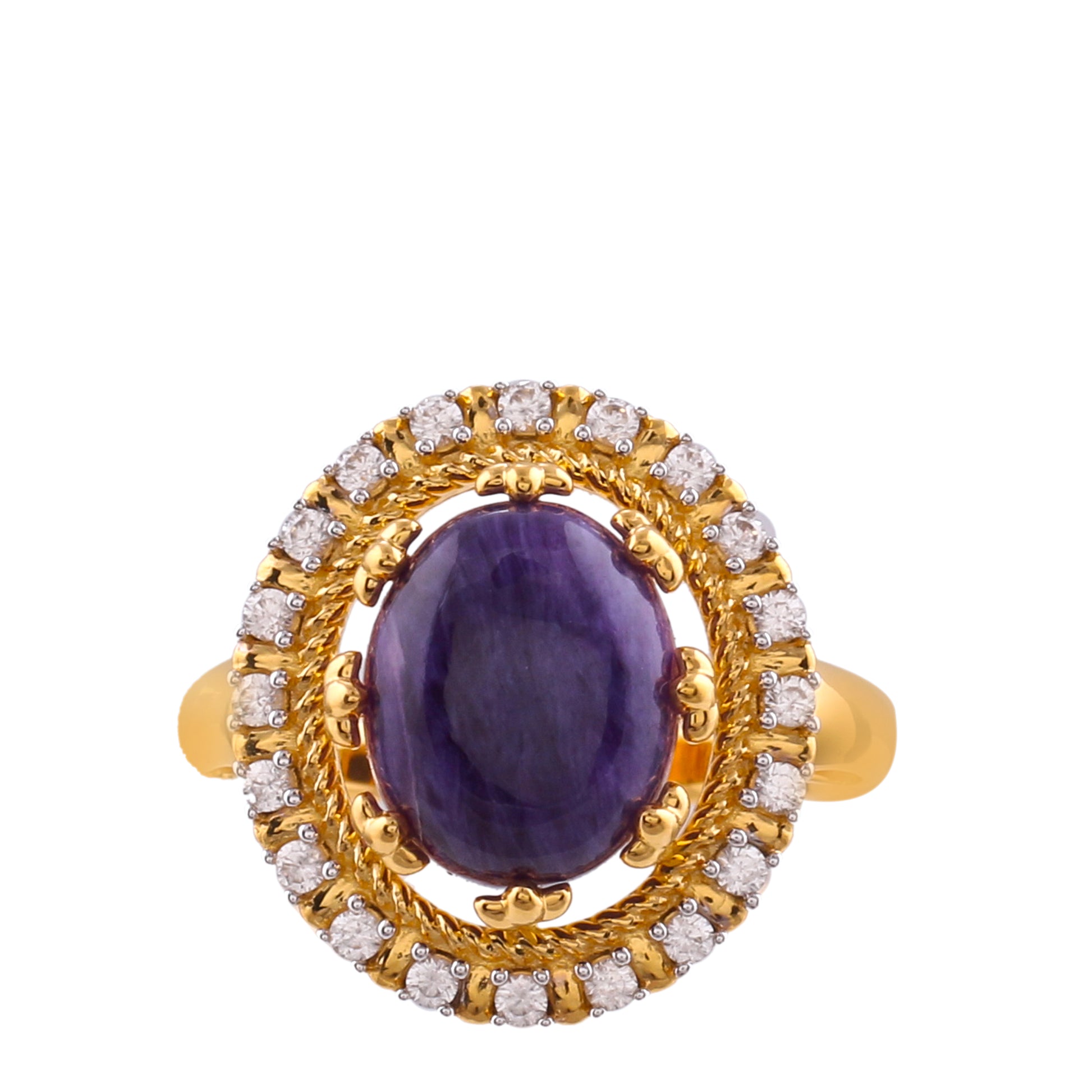 Goldplattierter Silberring mit Charoit und natürlichem Zirkon 1 