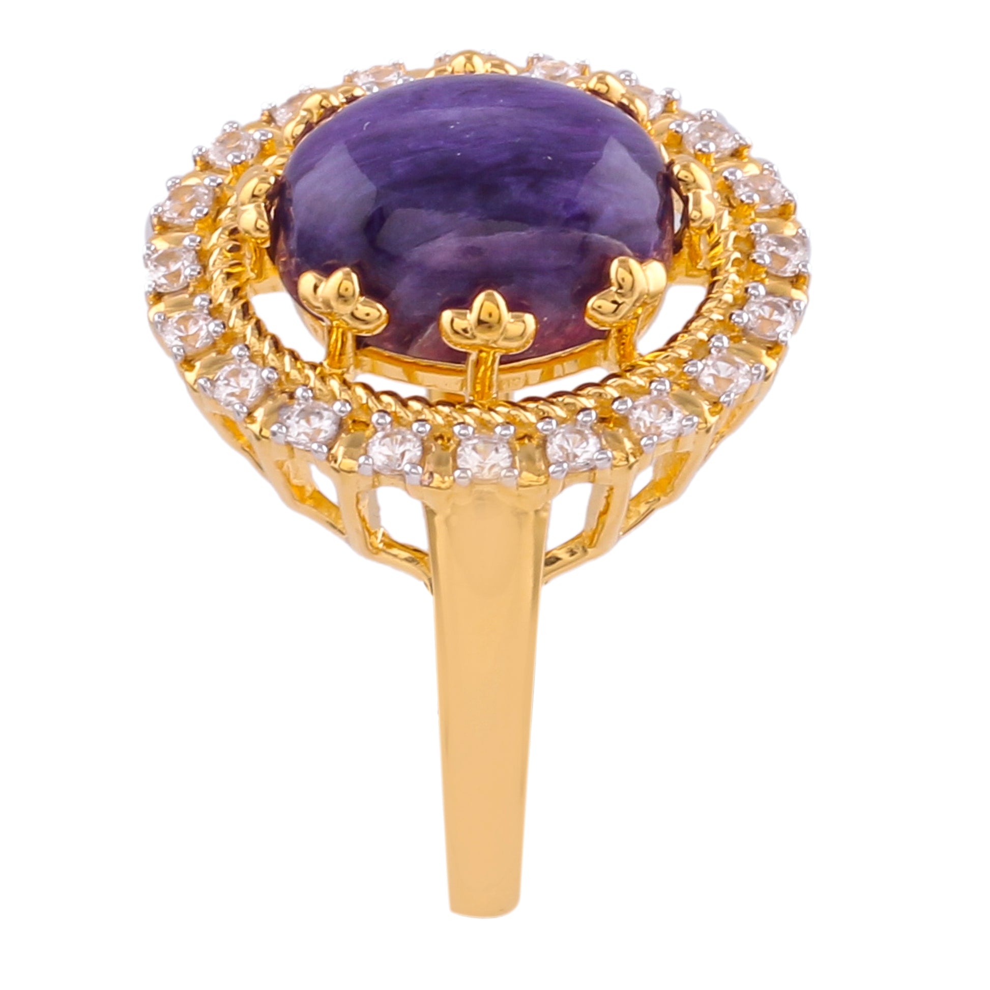 Goldplattierter Silberring mit Charoit und natürlichem Zirkon 2 