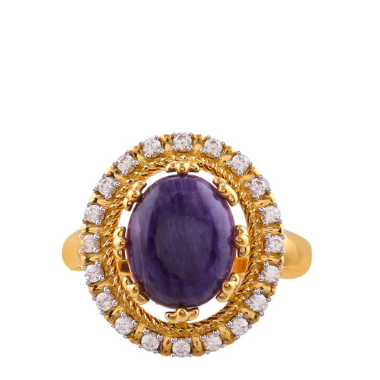 Goldplattierter Silberring mit Charoit und natürlichem Zirkon