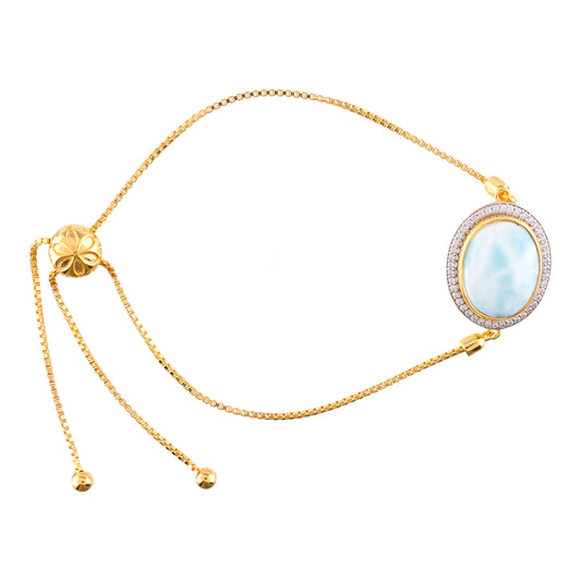 Goldplattiertes Silberarmband mit Larimar und natürlichem Zirkon