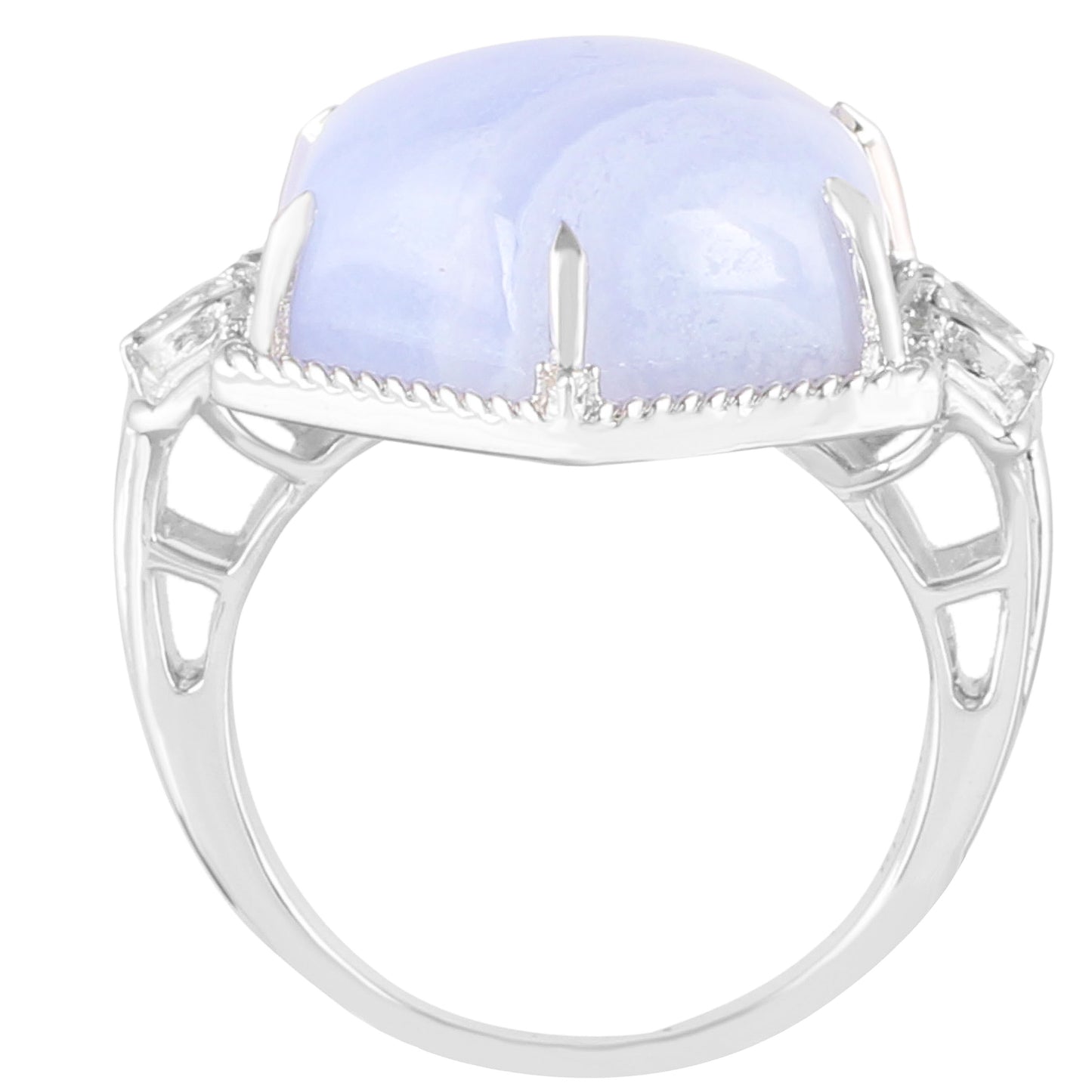 Silberring mit blauem Spitzenachat und natürlichem Zirkon