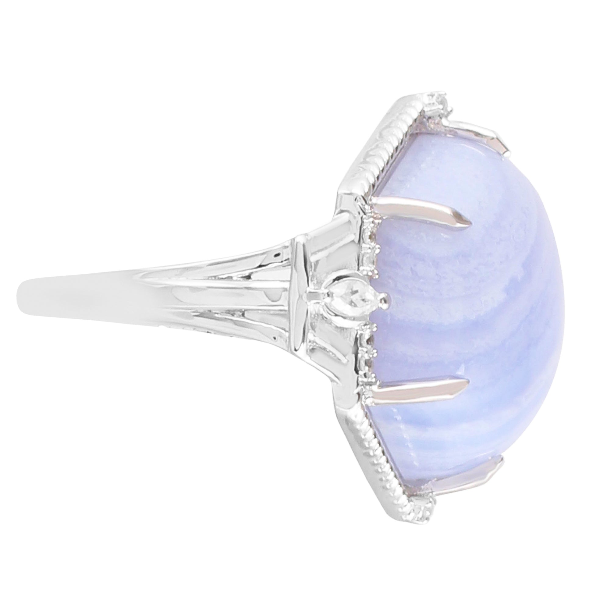 Silberring mit blauem Spitzenachat und natürlichem Zirkon 2 