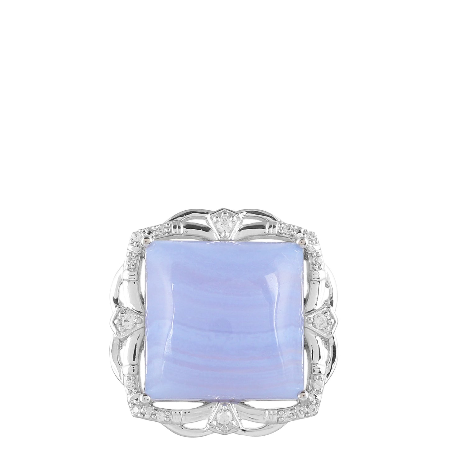 Silberring mit blauem Spitzenachat und natürlichem Zirkon