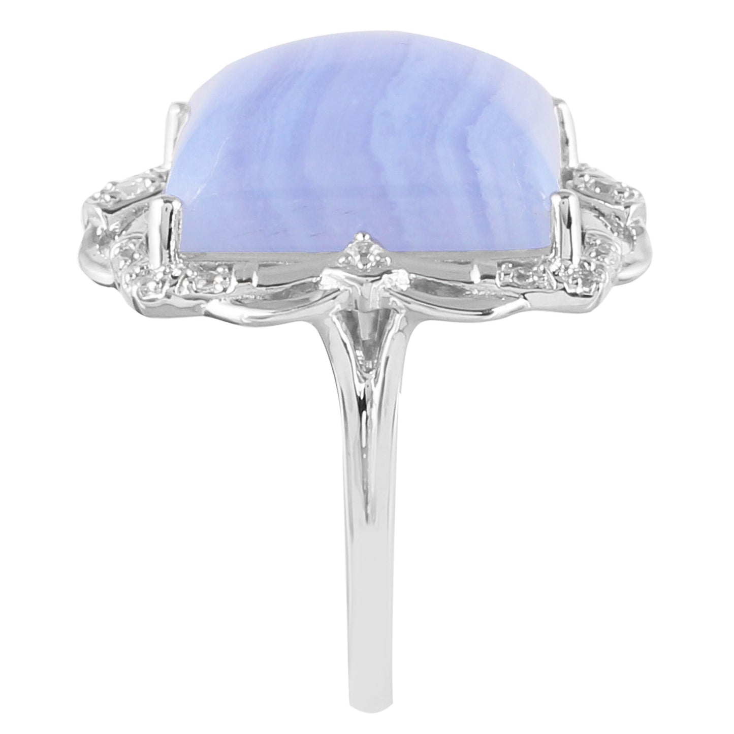 Silberring mit blauem Spitzenachat und natürlichem Zirkon