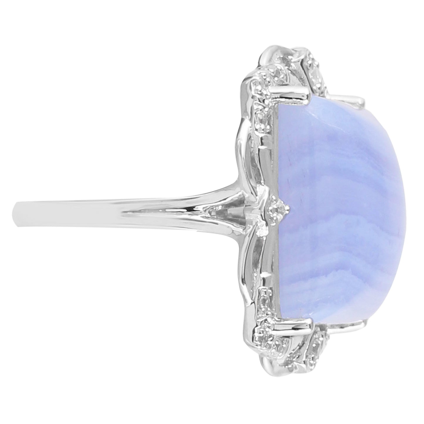 Silberring mit blauem Spitzenachat und natürlichem Zirkon