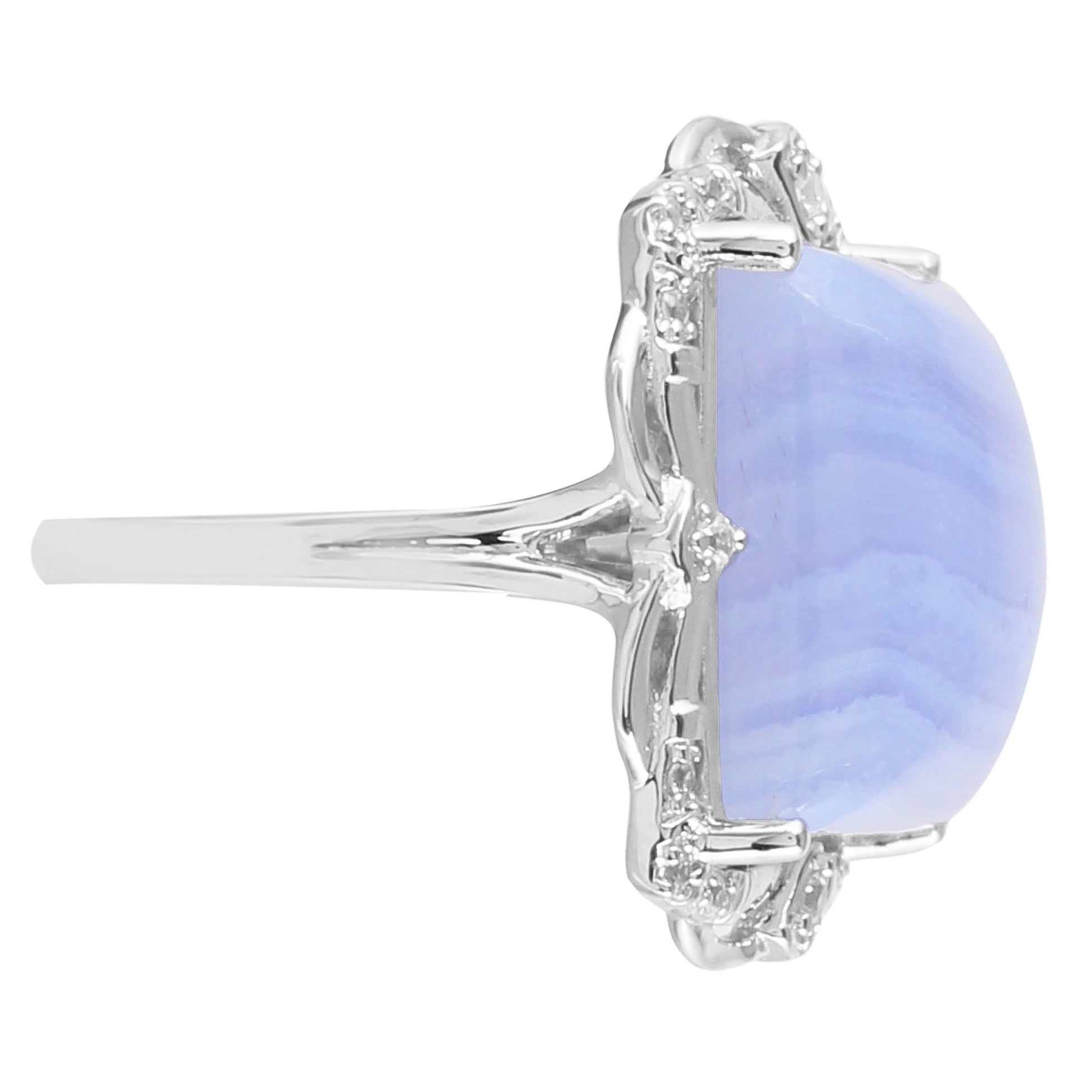 Silberring mit blauem Spitzenachat und natürlichem Zirkon 4 