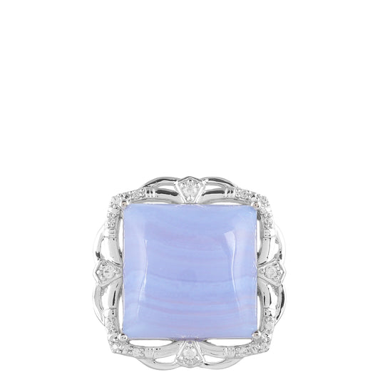 Silberring mit blauem Spitzenachat und natürlichem Zirkon