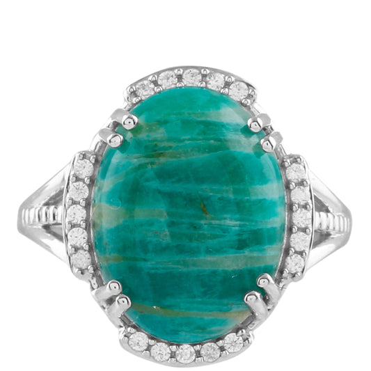 Silberring mit Zebra-Amazonit und natürlichem Zirkon