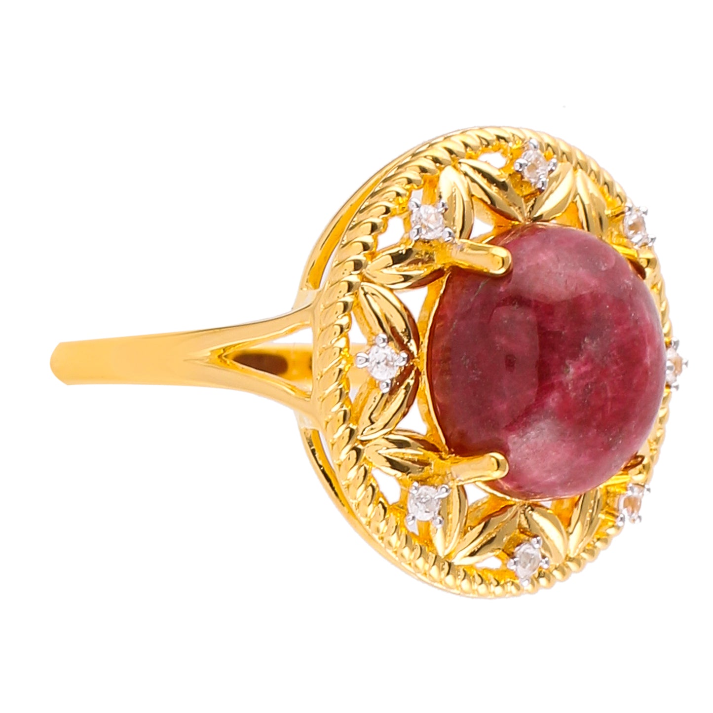 Goldplattierter Silberring mit Thulit und natürlichem Zirkon