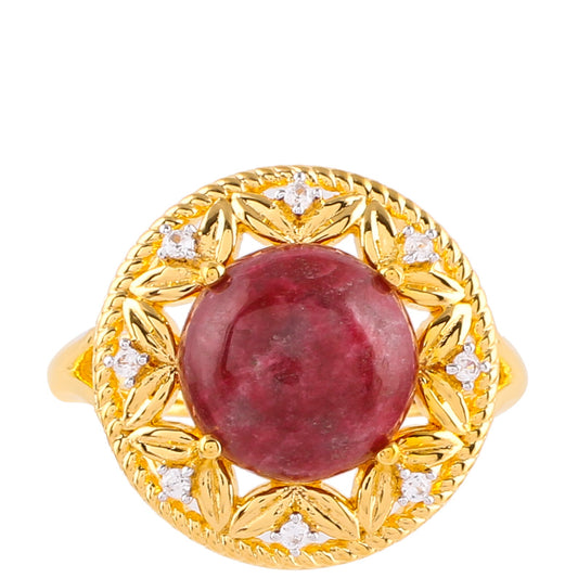 Goldplattierter Silberring mit Thulit und natürlichem Zirkon