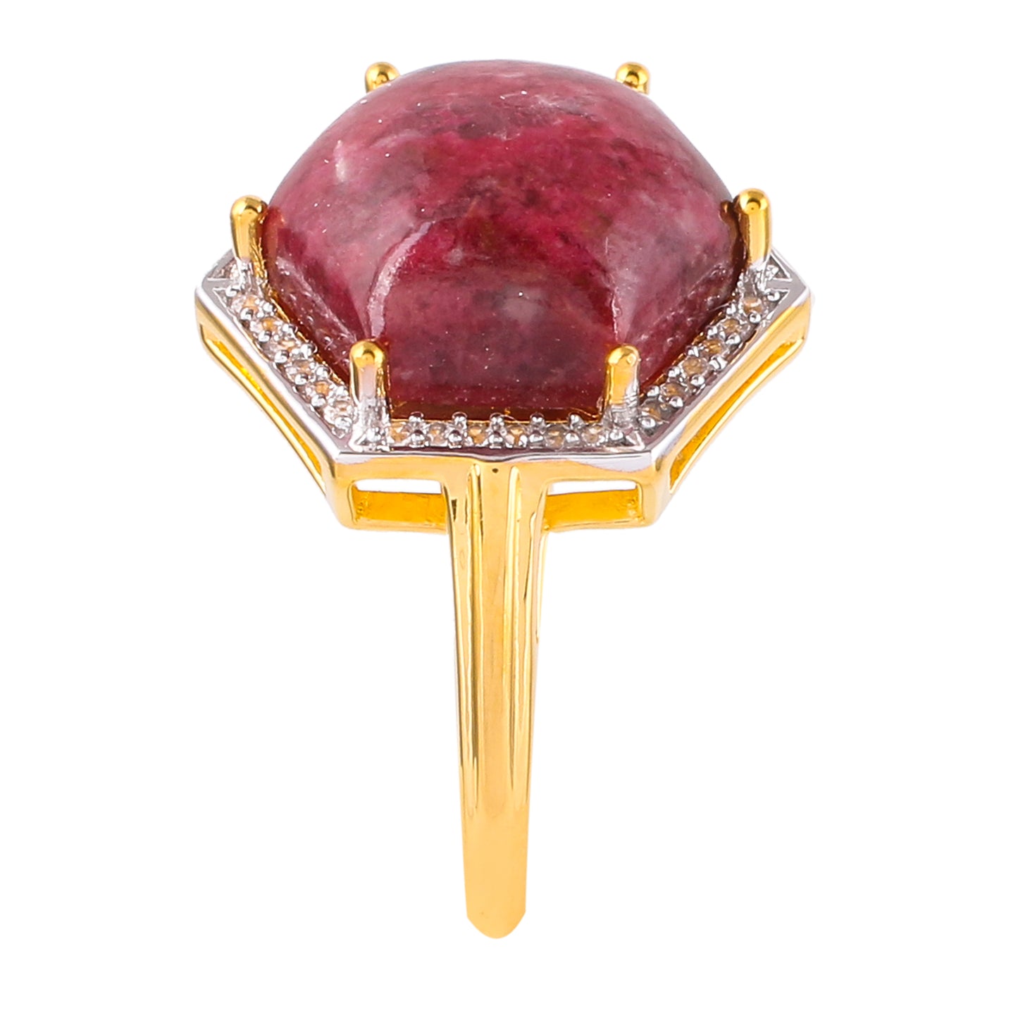 Goldplattierter Silberring mit Thulit und natürlichem Zirkon