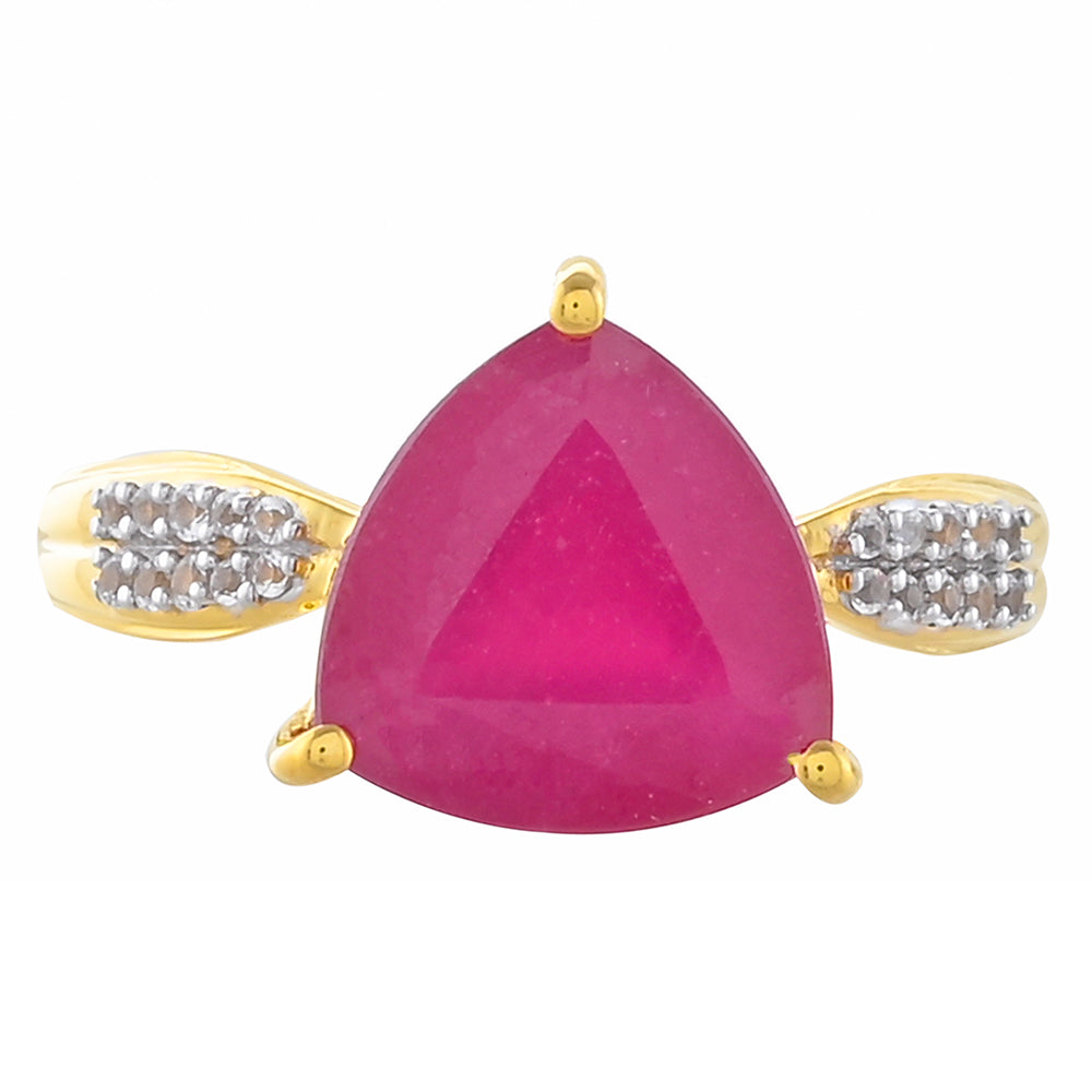 Goldplattierter Silberring mit Fissuren durchnetztem Rubin und weißem Topas 1 