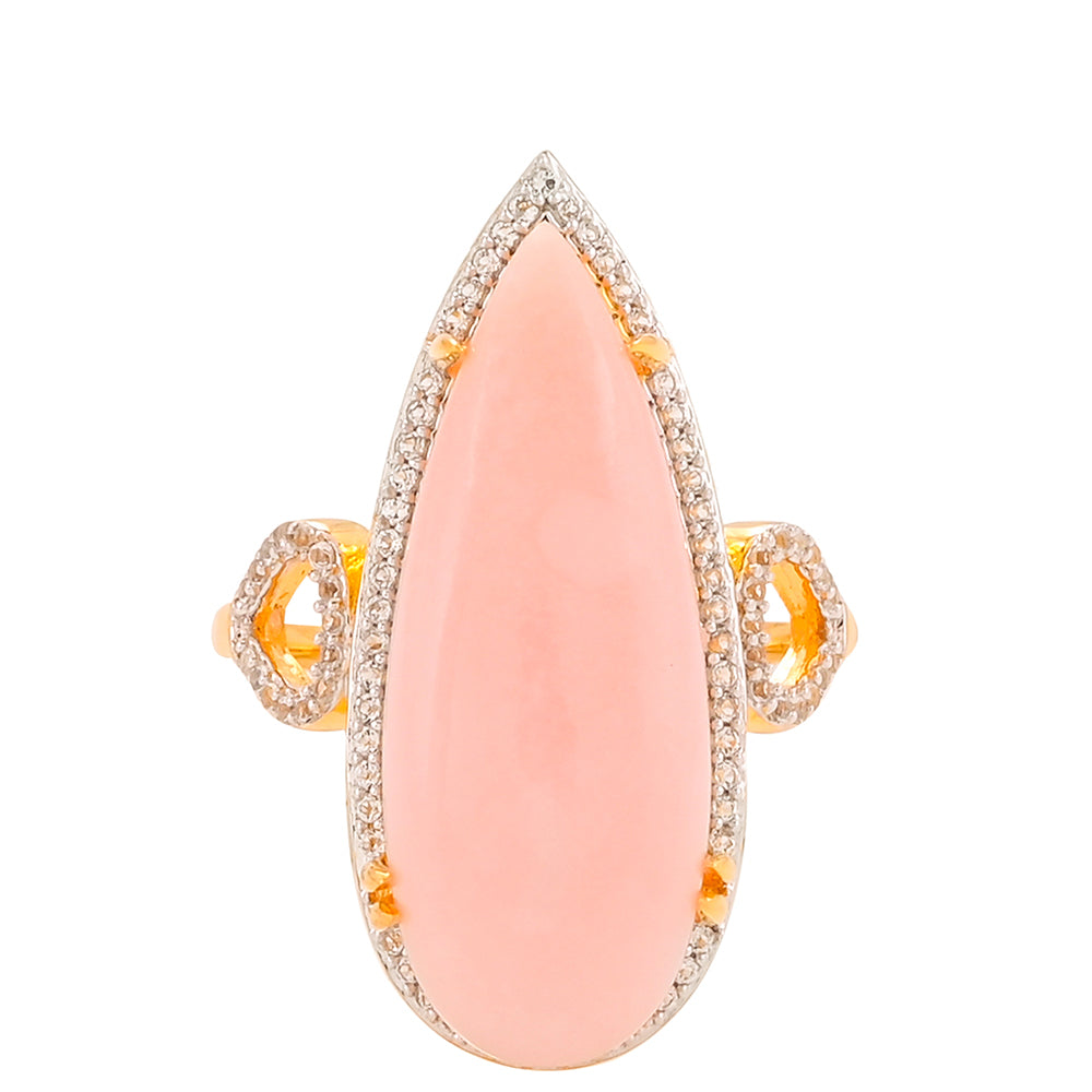 Goldplattierter Silberring mit rosafarbenem Opal und weißem Topas 1 